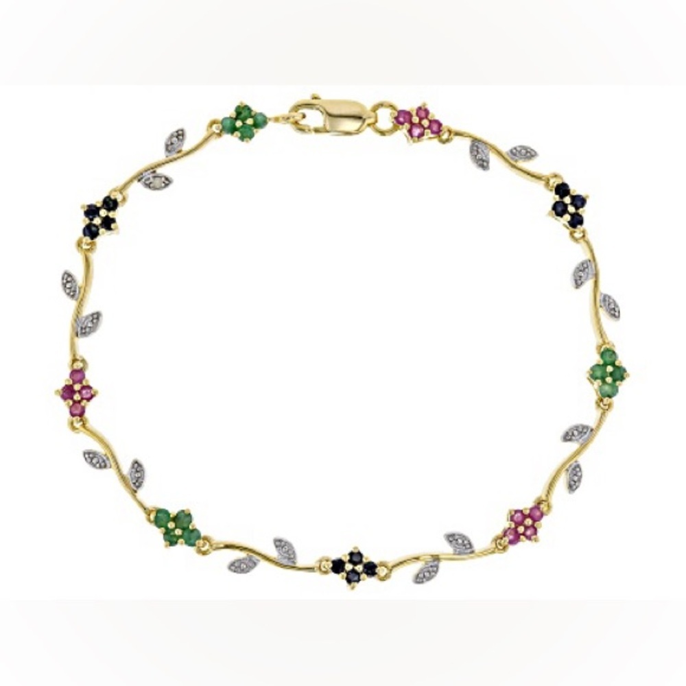 JTV Gold Bracelet with Green, Pink, and Black Accents